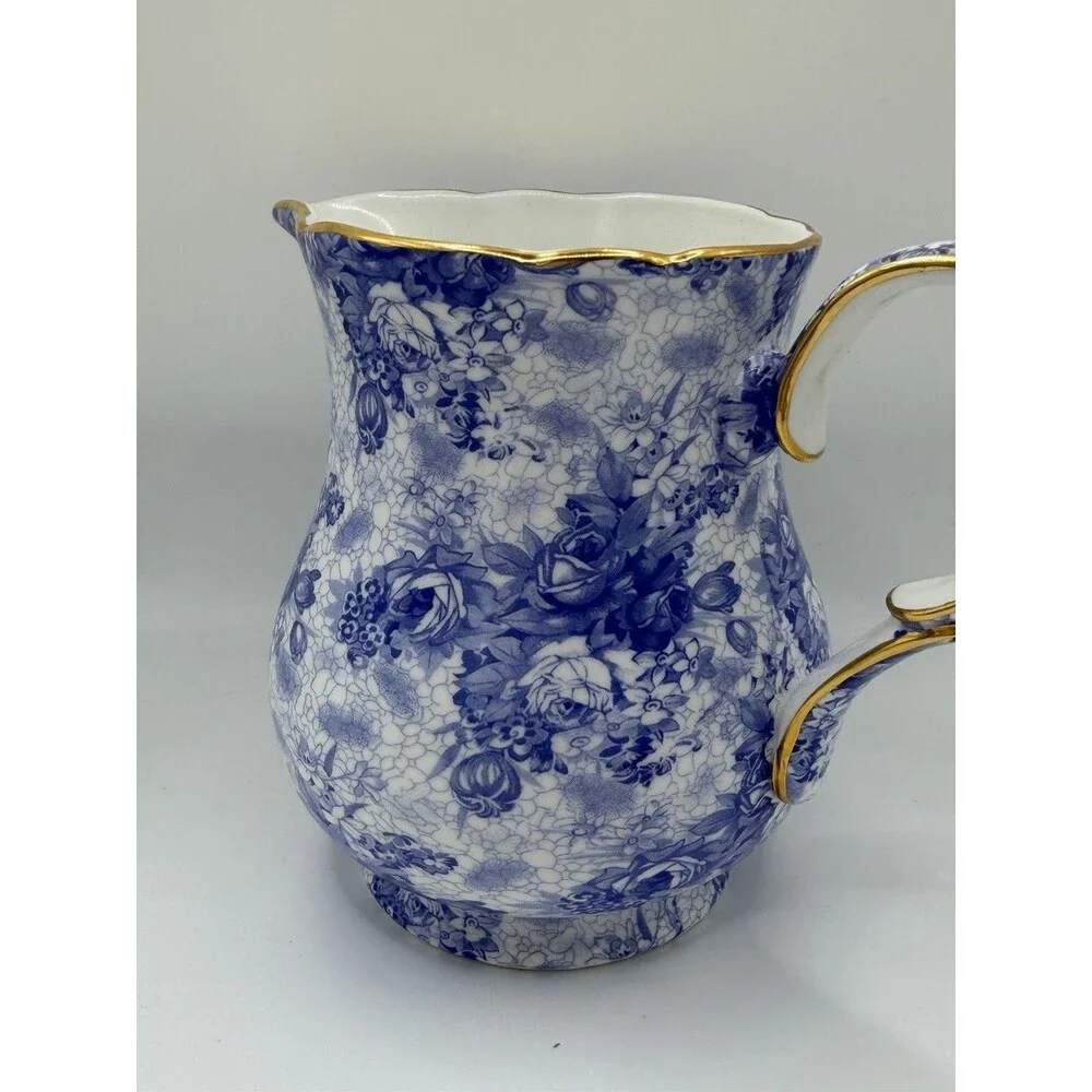 Royal Winton Blue Welbeck Bone China Cream Pitcher Gold Trim England